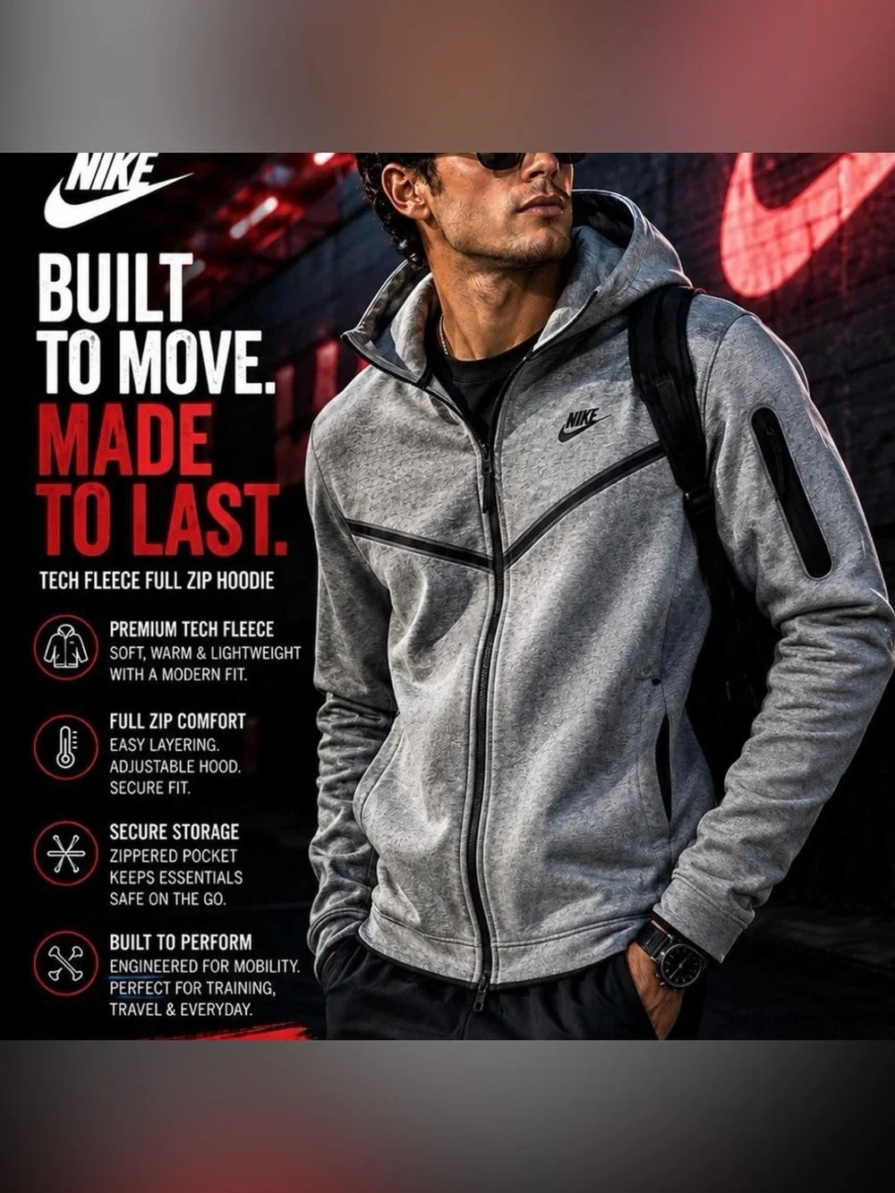 Nike Men's Gray Full-Zip Tech Fleece Hoodie XL